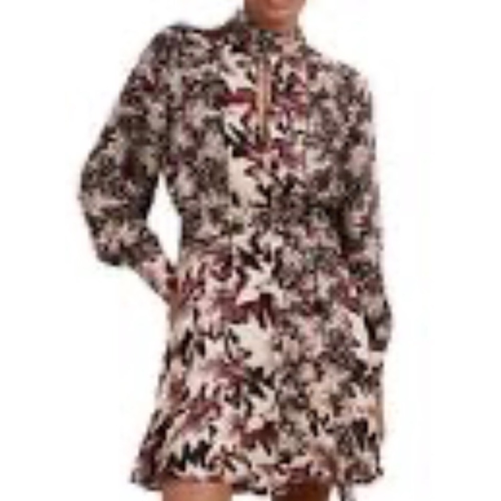 Entro Burgundy Paisley Floral Smocked Waist Tiered Ruffle Mini Dress Small